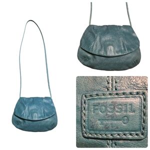 Vintage Fossil Teal Green Distressed Pebbled Leather Mini Crossbody Bag